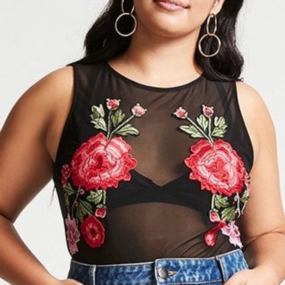 Forever 21 Tops - Forever 21 embroidered mesh bodysuit size 3X